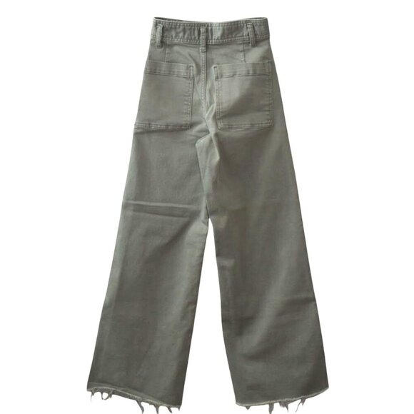 Zara Marine Jeans Womens 0 High Waisted Wide Leg Raw Hem Gray Green - Picture 6 of 6